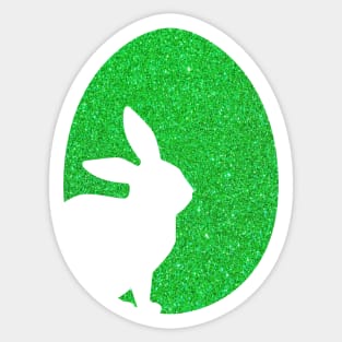 Easter Bunny Silhouette in Green Faux Glitter Easter Egg Sticker